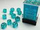Translucent Teal/white 12mm d6 Dice Block (36 dice)