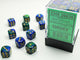 Chessex Gemini Blue-Green/gold 12mm d6 Dice Block (36 dice)