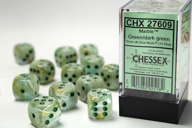 Chessex Marble Green/dark green 16mm d6 Dice Block (12 dice)