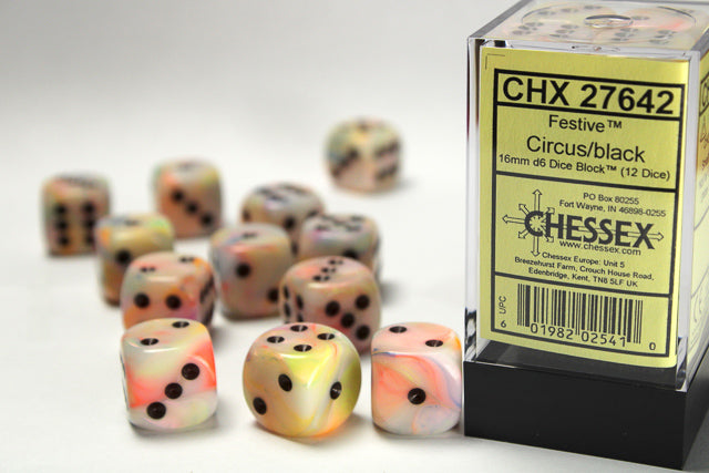 Chessex Festive Circus w/black 16mm d6 Dice Block (12 dice)