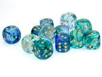 Chessex Nebula Oceanic/gold 16mm d6 Dice Block (12 dice)