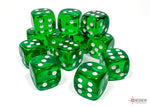 Chessex Translucent Green/white 16mm d6 Dice Block (12 dice) (Spricka i lådan)
