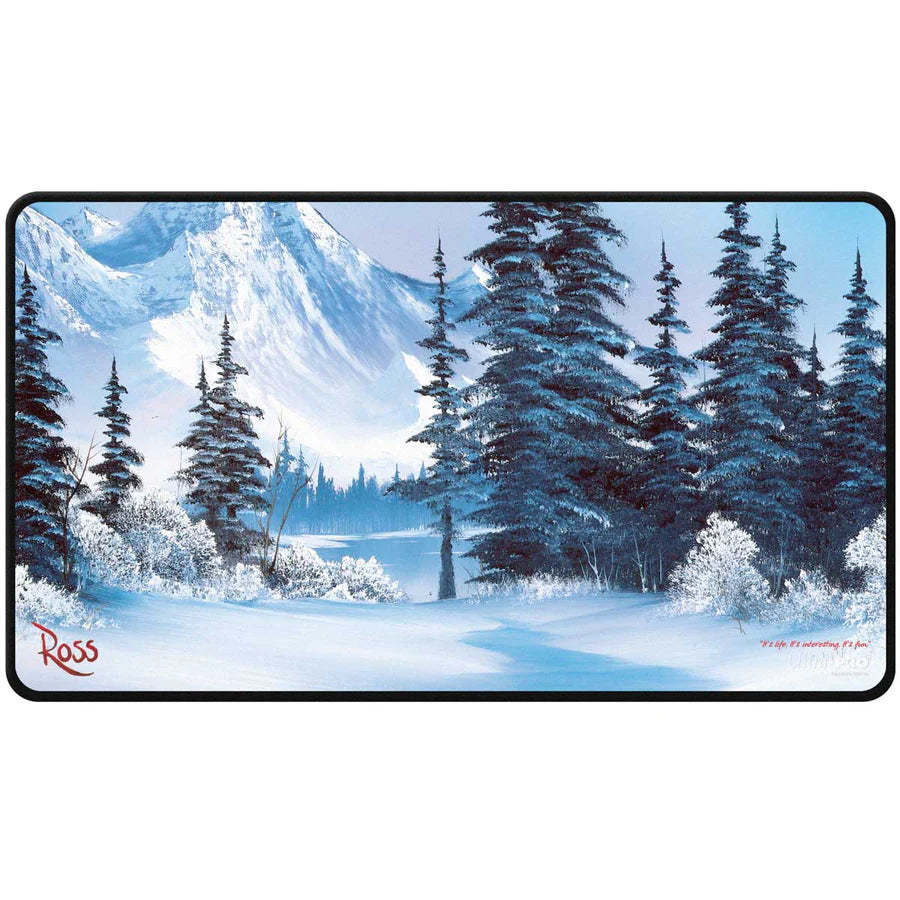 Ultra Pro - Bob Ross Winter Paradise Black Stitched Playmat for Tabletop Gaming