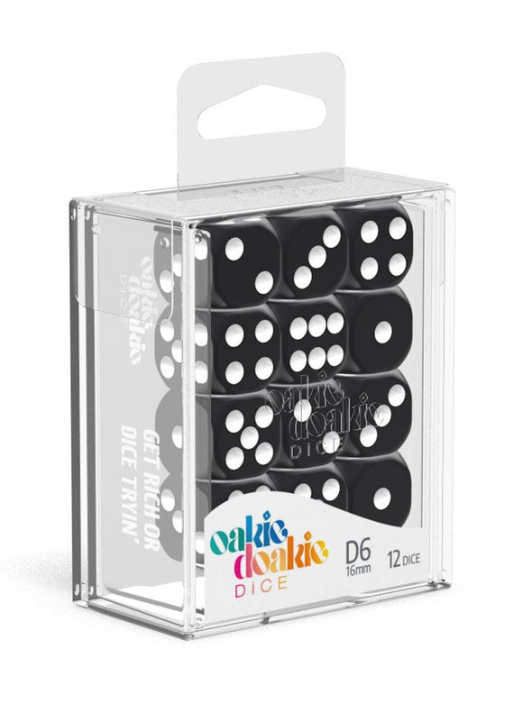 Oakie Doakie Dice D6, 16 mm, Solid Black (12 Dice set)